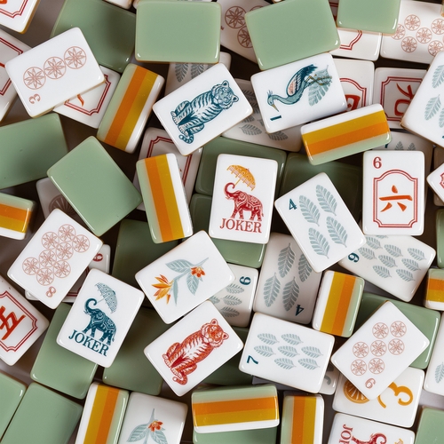 Sage Green Vintage Paradise Collection American Mahjong Tile Set (160pc) 1.24in. Layered Acrylic with White Faux Leather Travel Bag - alt image 2