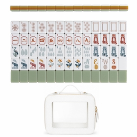 Sage Green Vintage Paradise Collection American Mahjong Tile Set (160pc) 1.24in. Layered Acrylic with White Faux Leather Travel Bag