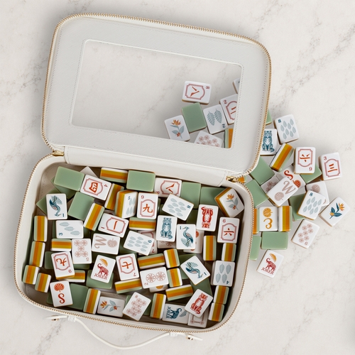 Sage Green Vintage Paradise Collection American Mahjong Tile Set (160pc) 1.24in. Layered Acrylic with White Faux Leather Travel Bag - alt image 5
