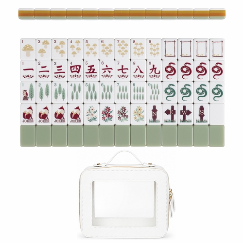 Sage Green Woodland Collection American Mahjong Tile Set (160pc) 1.24in. Layered Acrylic with White Faux Leather Travel Bag