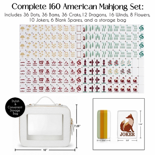 Sage Green Woodland Collection American Mahjong Tile Set (160pc) 1.24in. Layered Acrylic with White Faux Leather Travel Bag - alt image 1