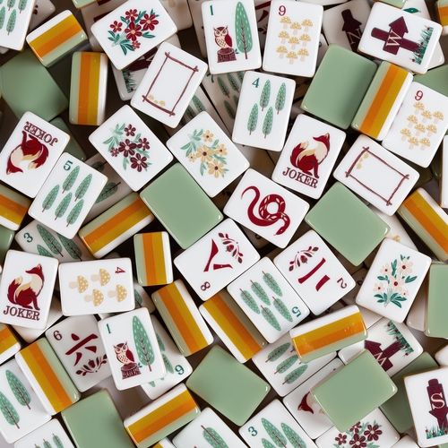 Sage Green Woodland Collection American Mahjong Tile Set (160pc) 1.24in. Layered Acrylic with White Faux Leather Travel Bag - alt image 2