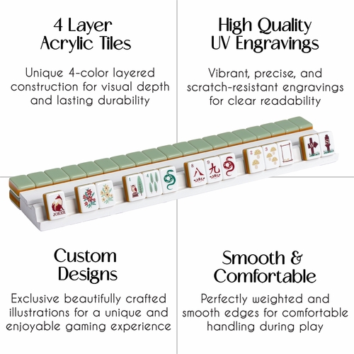 Sage Green Woodland Collection American Mahjong Tile Set (160pc) 1.24in. Layered Acrylic with White Faux Leather Travel Bag - alt image 3