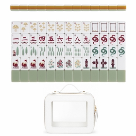 Sage Green Woodland Collection American Mahjong Tile Set (160pc) 1.24in. Layered Acrylic with White Faux Leather Travel Bag