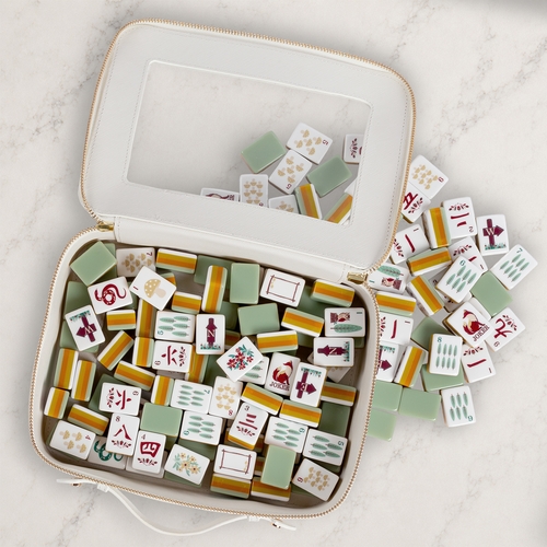 Sage Green Woodland Collection American Mahjong Tile Set (160pc) 1.24in. Layered Acrylic with White Faux Leather Travel Bag - alt image 5