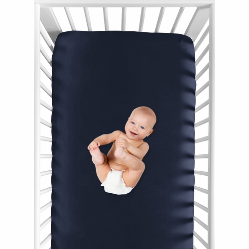 Sailor Collection Crib Sheet - Solid Navy Blue - alt image 3