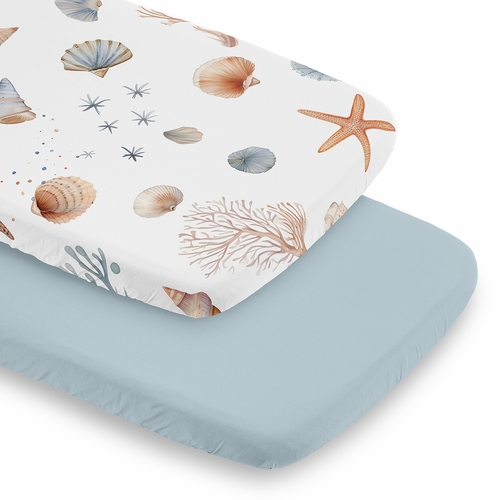 Seashells Collection 2 Pack Baby Bassinet Fitted Sheets