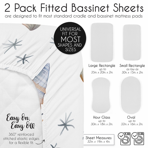 Seashells Collection 2 Pack Baby Bassinet Fitted Sheets - alt image 5