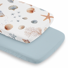 Seashells Collection 2 Pack Baby Bassinet Fitted Sheets