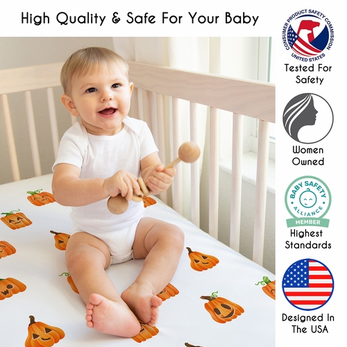 Seasonal Halloween Collection Crib Sheet - Pumpkins Print - alt image 2