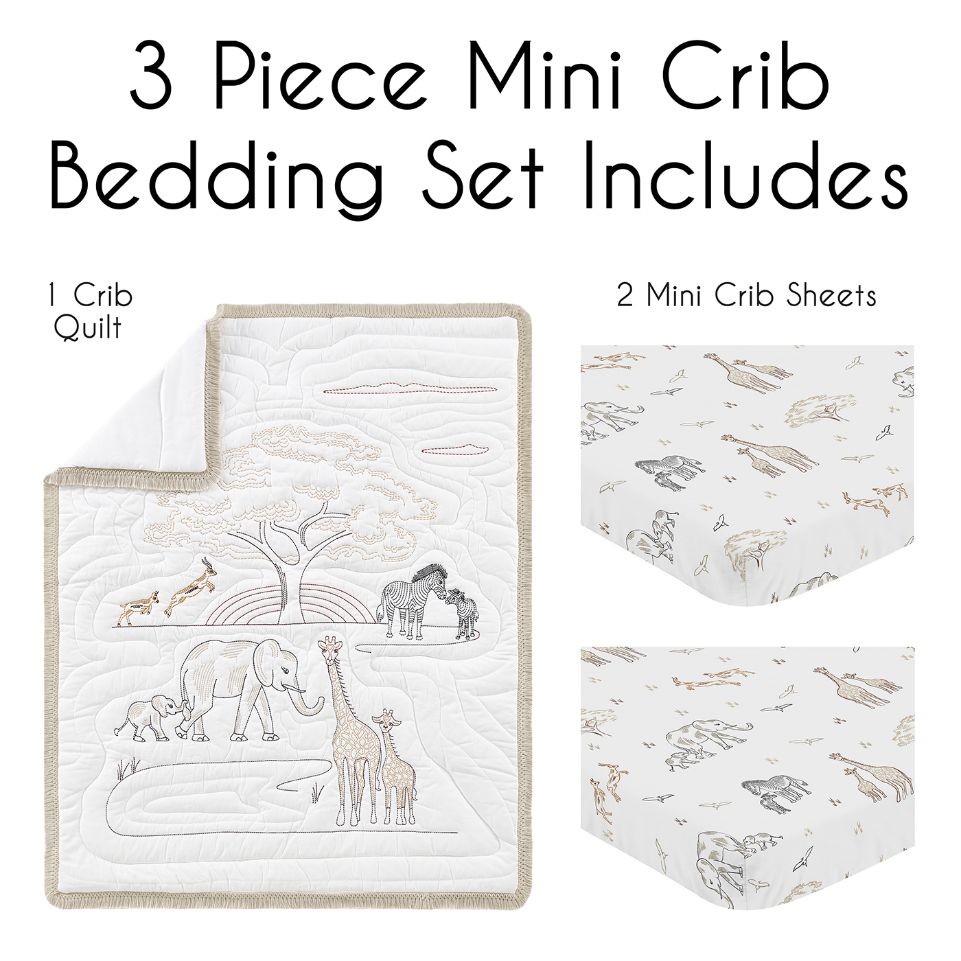 Serengeti Animals Collection 3 Piece Mini Crib Bedding Set