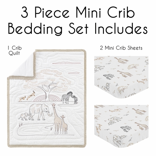 Serengeti Animals Collection 3 Piece Mini Crib Bedding Set - alt image 1