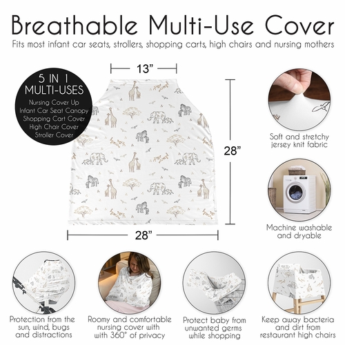 Serengeti Animals Collection Multi Use Baby Car Seat and Nursing Cover - alt image 5