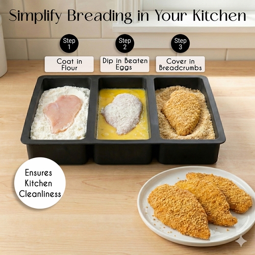 Silicone 3 Sectioned Chicken Breading Station Dredging Tray - alt image 1