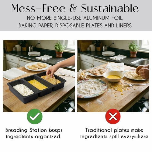 Silicone 3 Sectioned Chicken Breading Station Dredging Tray - alt image 2