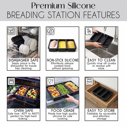 Silicone 3 Sectioned Chicken Breading Station Dredging Tray - alt image 4