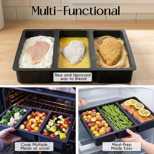 Silicone 3 Sectioned Chicken Breading Station Dredging Tray - alt image 5
