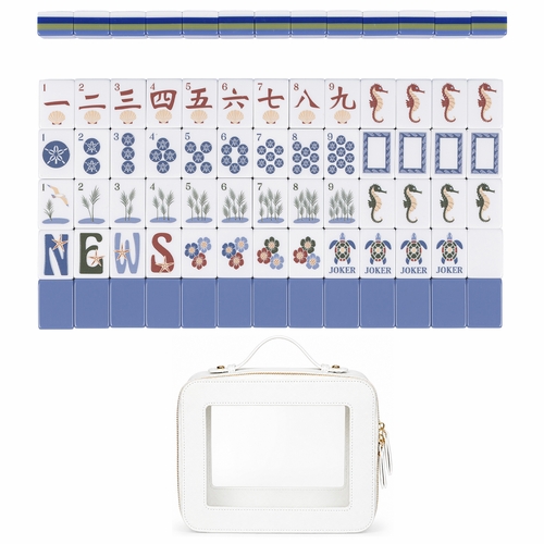 Sky Blue Coastal Paradise Collection American Mahjong Tile Set (160pc) 1.24in. Layered Acrylic with White Faux Leather Travel Bag
