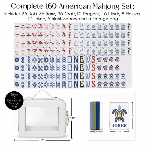 Sky Blue Coastal Paradise Collection American Mahjong Tile Set (160pc) 1.24in. Layered Acrylic with White Faux Leather Travel Bag - alt image 1