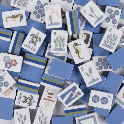Sky Blue Coastal Paradise Collection American Mahjong Tile Set (160pc) 1.24in. Layered Acrylic with White Faux Leather Travel Bag - alt image 2