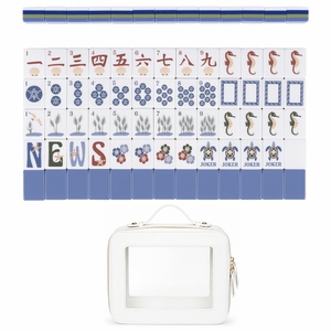 Sky Blue Coastal Paradise Collection American Mahjong Tile Set (160pc) 1.24in. Layered Acrylic with White Faux Leather Travel Bag