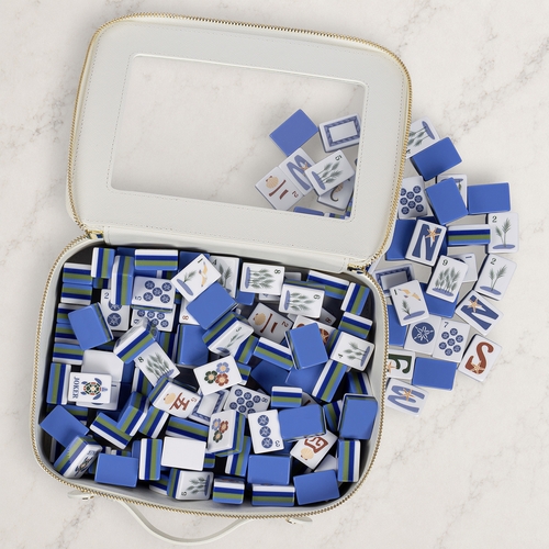 Sky Blue Coastal Paradise Collection American Mahjong Tile Set (160pc) 1.24in. Layered Acrylic with White Faux Leather Travel Bag - alt image 4