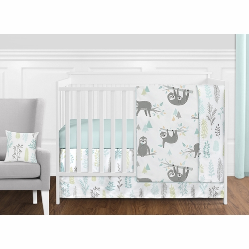 Sloth Aqua and Grey Collection 11 Piece Bumperless Crib Bedding