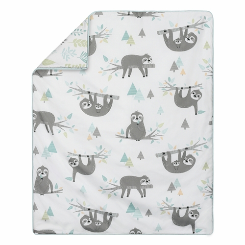 Sloth Aqua and Grey Collection 11 Piece Bumperless Crib Bedding - alt image 3