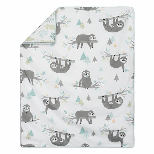 Sloth Aqua and Grey Collection 4 Piece Bumperless Crib Bedding - alt image 2