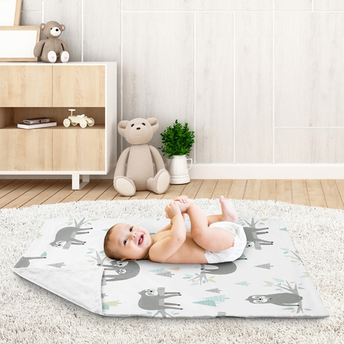 Sloth Aqua and Grey Collection Baby Blanket - alt image 2