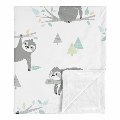 Sloth Aqua and Grey Collection Baby Blanket