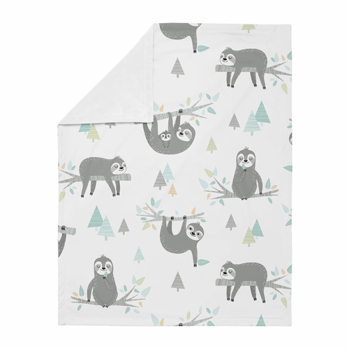 Sloth Aqua and Grey Collection Baby Blanket - alt image 1