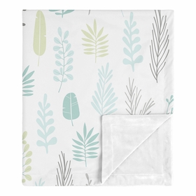 Sloth Aqua and Grey Collection Baby Blanket - Leaf Print