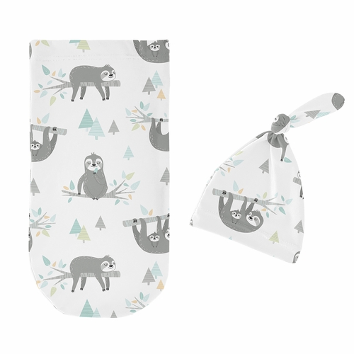 Sloth Aqua and Grey Collection Baby Cocoon and Beanie Hat - 2 Piece Set - alt image 1