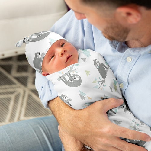 Sloth Aqua and Grey Collection Baby Cocoon and Beanie Hat - 2 Piece Set - alt image 2
