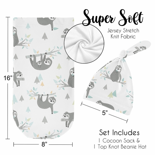 Sloth Aqua and Grey Collection Baby Cocoon and Beanie Hat - 2 Piece Set - alt image 4