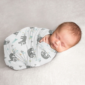 Sloth Aqua and Grey Collection Baby Swaddle Blanket