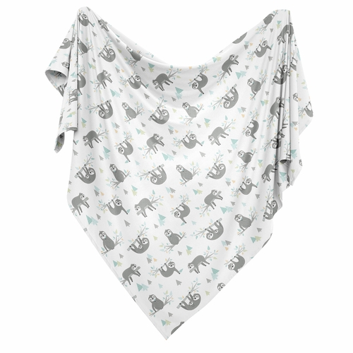 Sloth Aqua and Grey Collection Baby Swaddle Blanket - alt image 1