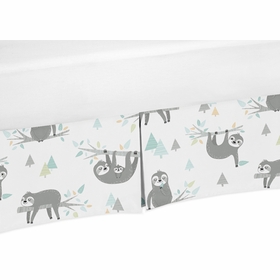 Sloth Aqua and Grey Collection Crib Bed Skirt