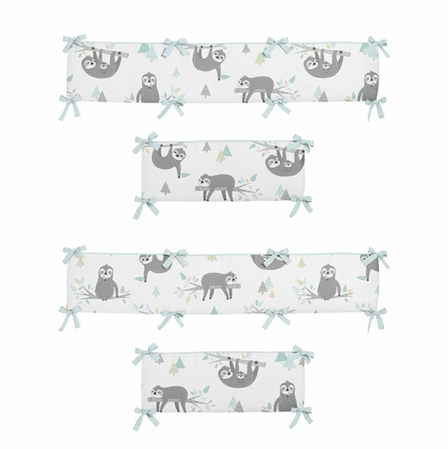 Sloth Aqua and Grey Collection Crib Bumper Pad