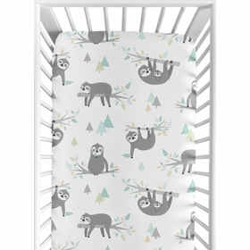 Sloth Aqua and Grey Collection Crib Sheet
