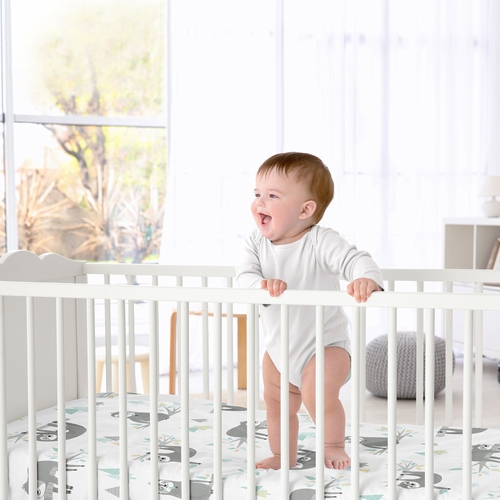 Sloth Aqua and Grey Collection Crib Sheet - alt image 1