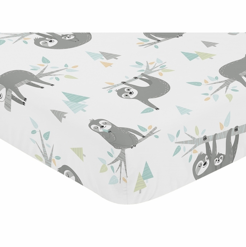 Sloth Aqua and Grey Collection Crib Sheet - alt image 2