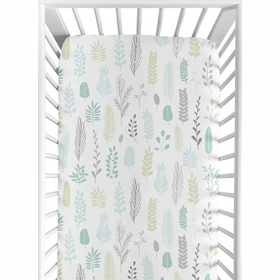 Sloth Aqua and Grey Collection Crib Sheet - Leaf Print