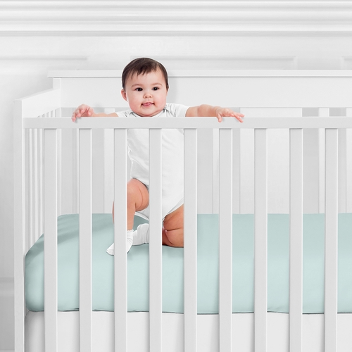 Sloth Aqua and Grey Collection Crib Sheet - Solid Aqua Blue - alt image 1