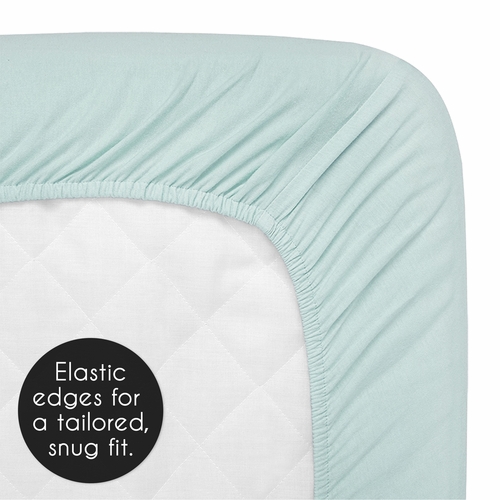 Sloth Aqua and Grey Collection Crib Sheet - Solid Aqua Blue - alt image 4