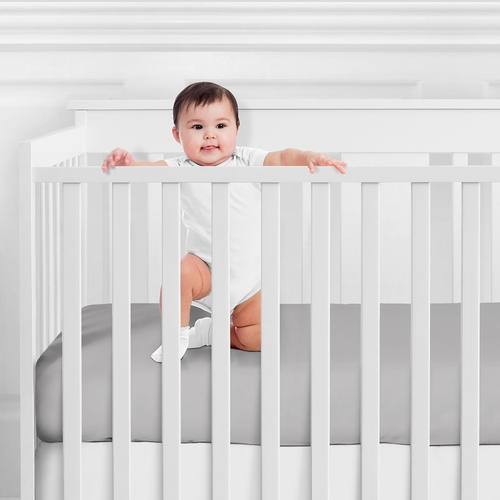 Sloth Aqua and Grey Collection Crib Sheet - Solid Gray - alt image 1