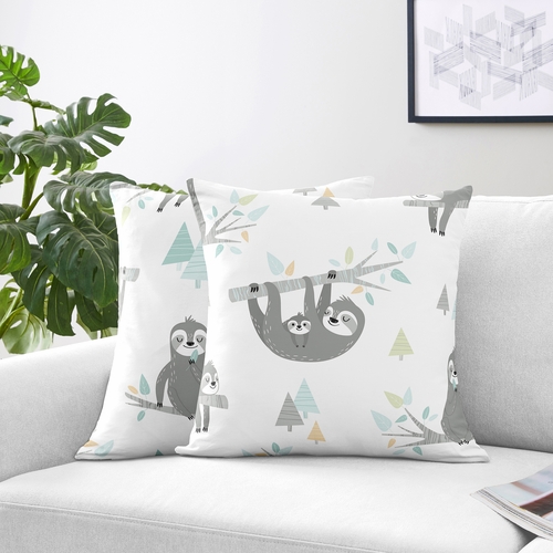 Sloth Aqua and Grey Collection Decorative Accent Throw Pillows - Set of 2 - alt image 1