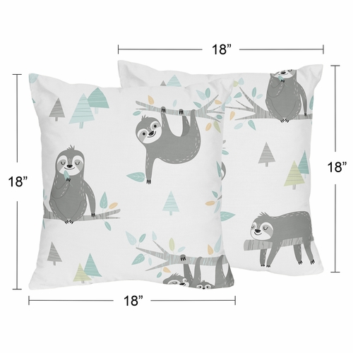 Sloth Aqua and Grey Collection Decorative Accent Throw Pillows - Set of 2 - alt image 3