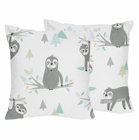 Sloth Aqua and Grey Collection Decorative Accent Throw Pillows - Set of 2
